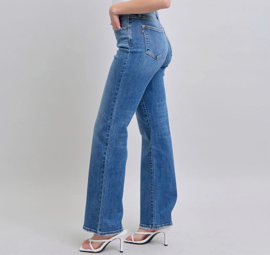 Judy Blue Samantha Mid Rise V-Front Vintage Wash Straight Leg Jeans