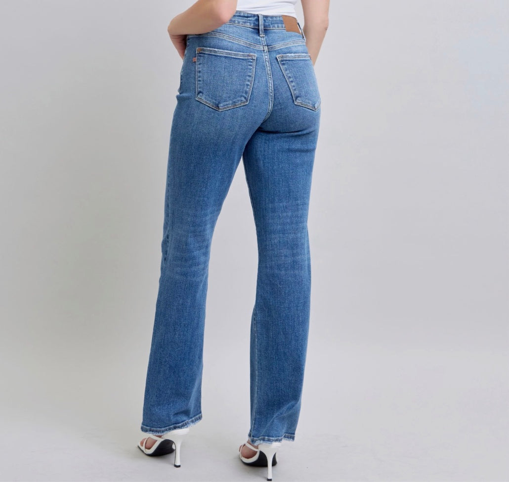 Judy Blue Samantha Mid Rise V-Front Vintage Wash Straight Leg Jeans