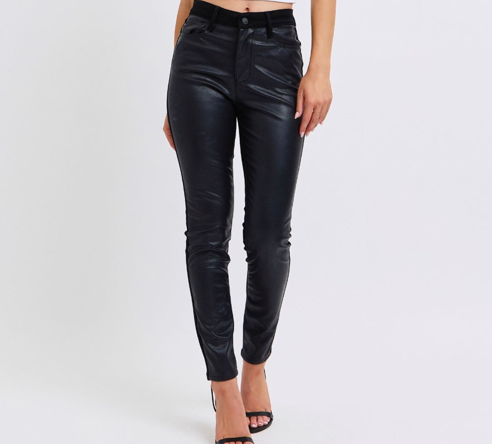 Judy Blue High Waist Faux Leather & Denim Skinny Jean