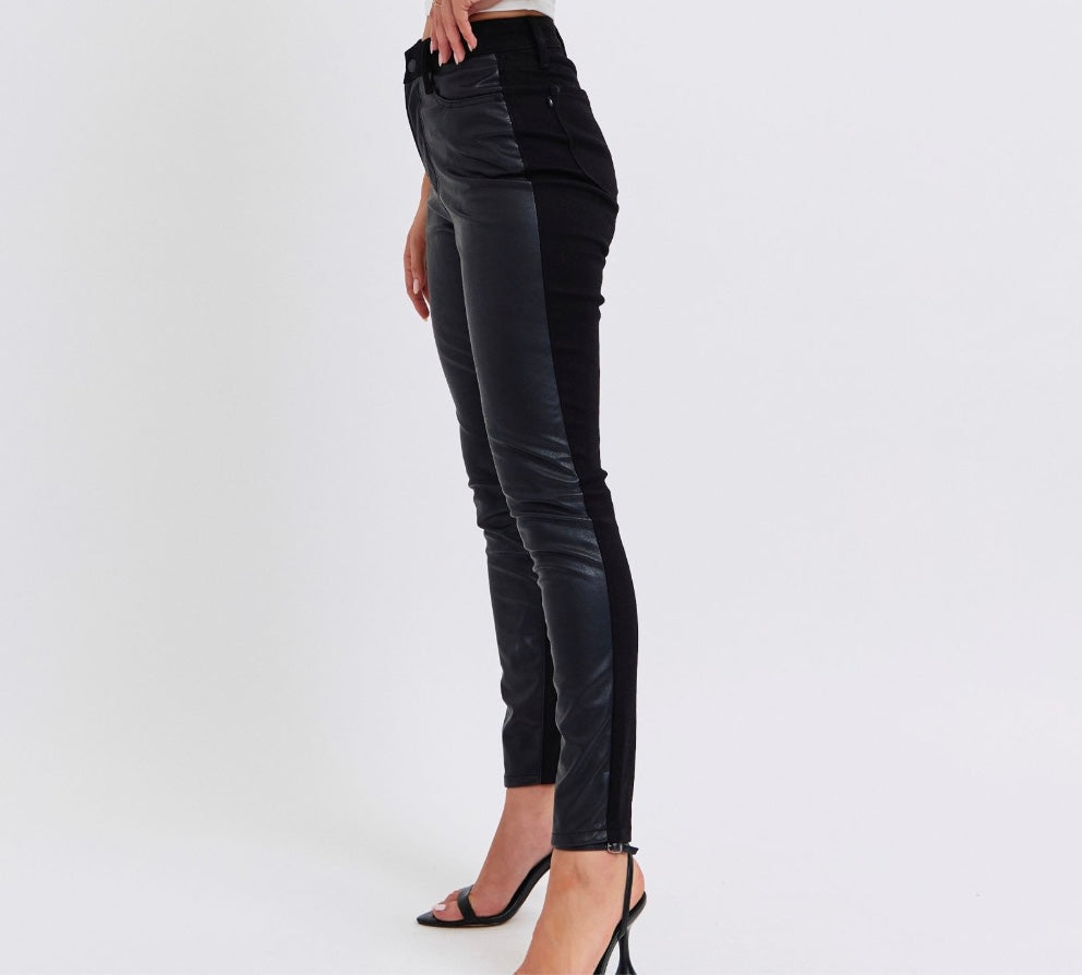 Judy Blue High Waist Faux Leather & Denim Skinny Jean