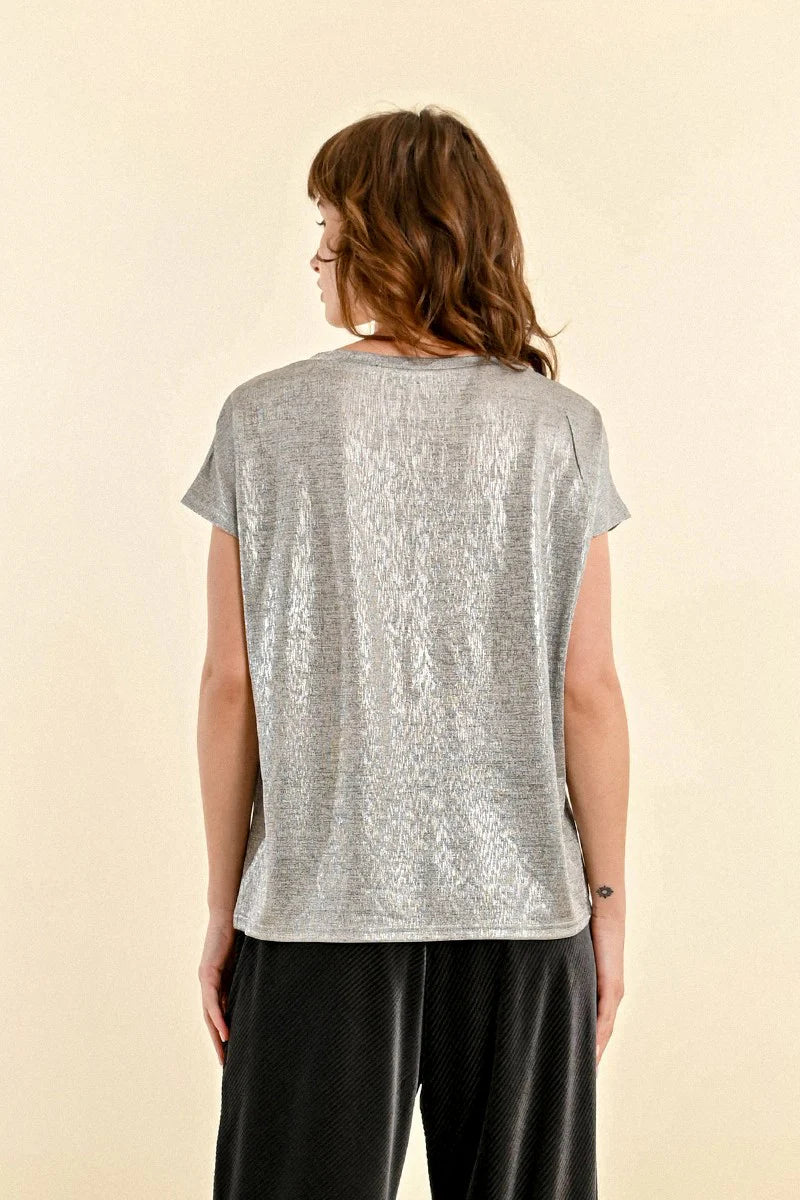 Iridescent Silvery Grey V-Neck T-Shirt Pizzazz Beloit