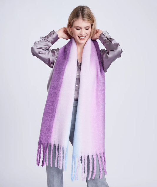 Purple Lilac Ombre Blanket Scarf With Tassel Fringing