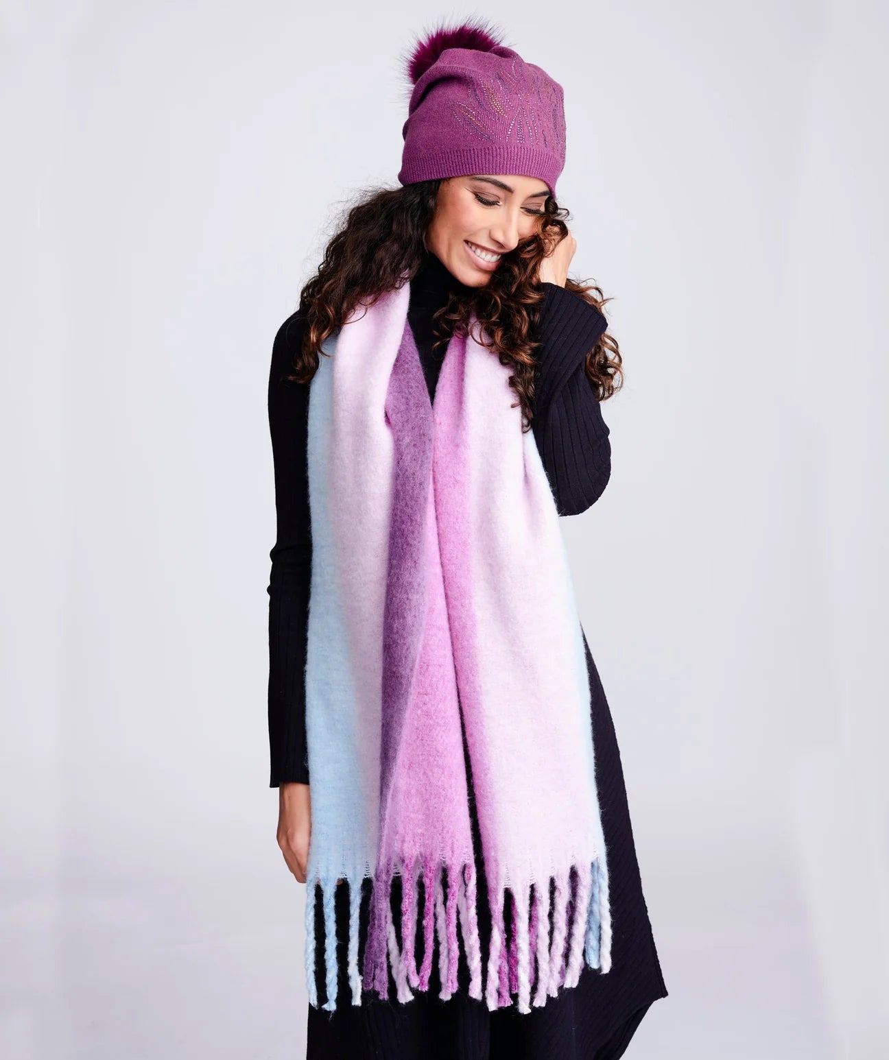 Purple Lilac Ombre Blanket Scarf With Tassel Fringing