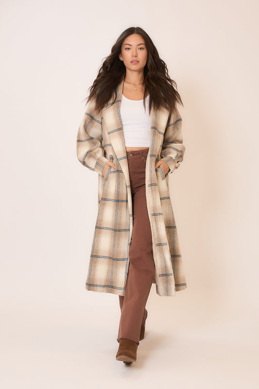 Plaid Soft Lantern Sleeve Long Coat