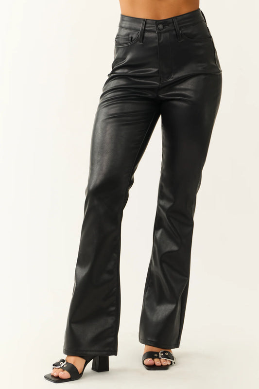 Judy Blue Black Faux Leather Tummy Control Bootcut Pants Pizzazz Beloit