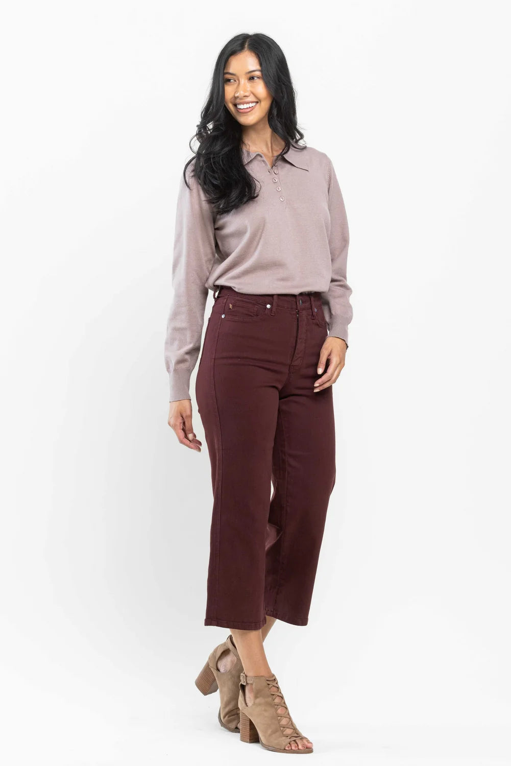 Judy Blue Eva High Rise Tummy Control Burgundy Wide Leg Jeans