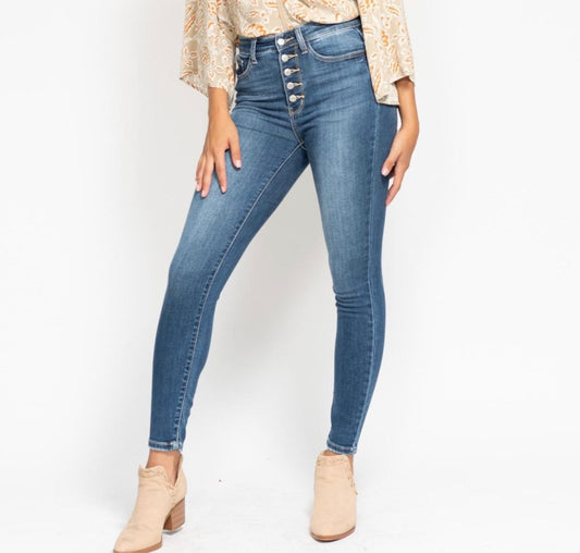 Judy Blue High Rise Button Fly Skinny Jeans Pizzazz Beloit