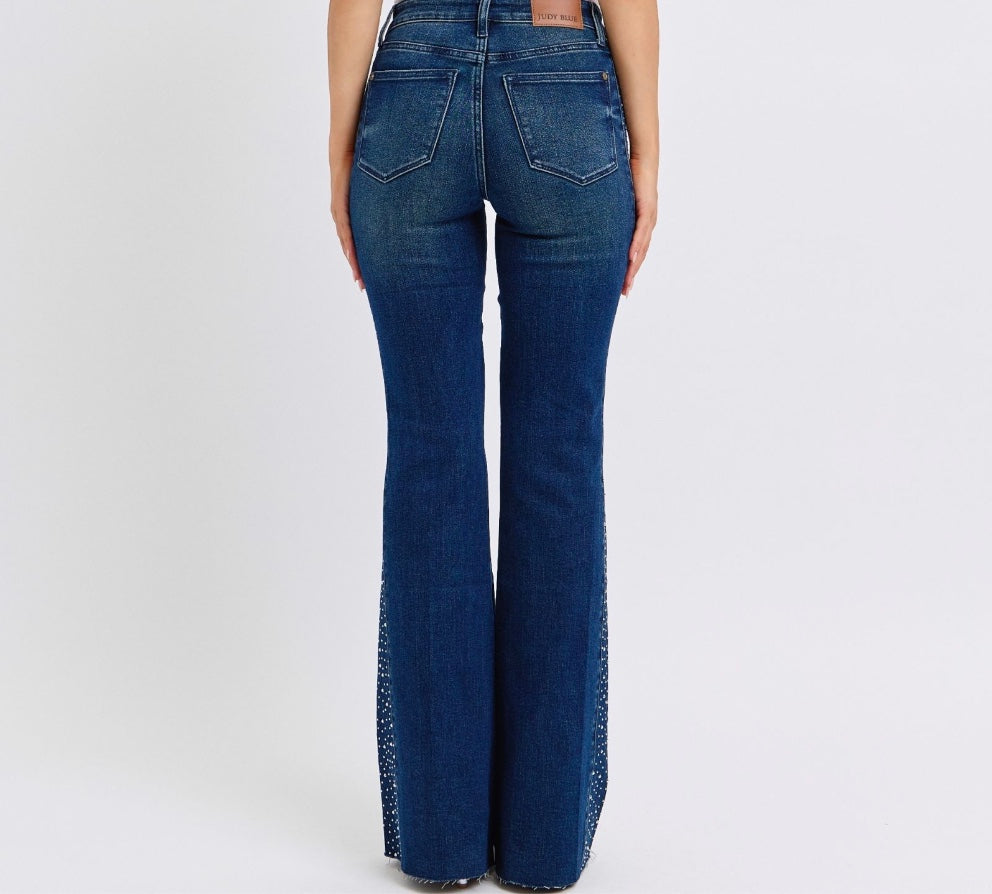 Judy Blue Mid Rise Rhinestone Side Panel Detail Jeans Pizzazz Beloit