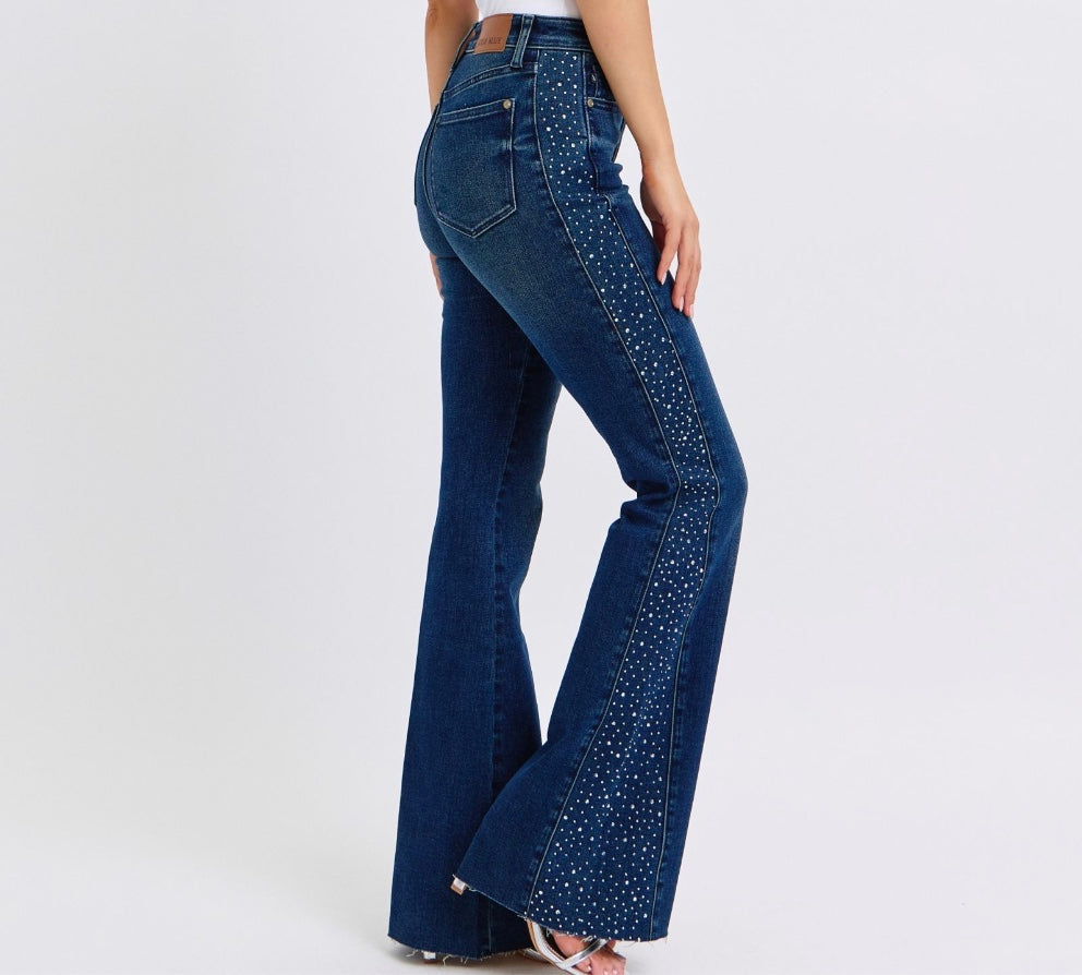 Judy Blue Mid Rise Rhinestone Side Panel Detail Jeans Pizzazz Beloit