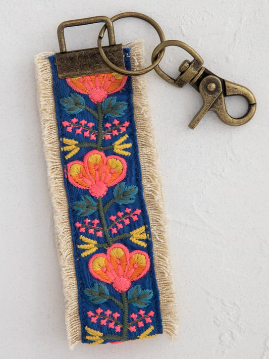 Navy Embroidered Key Chain