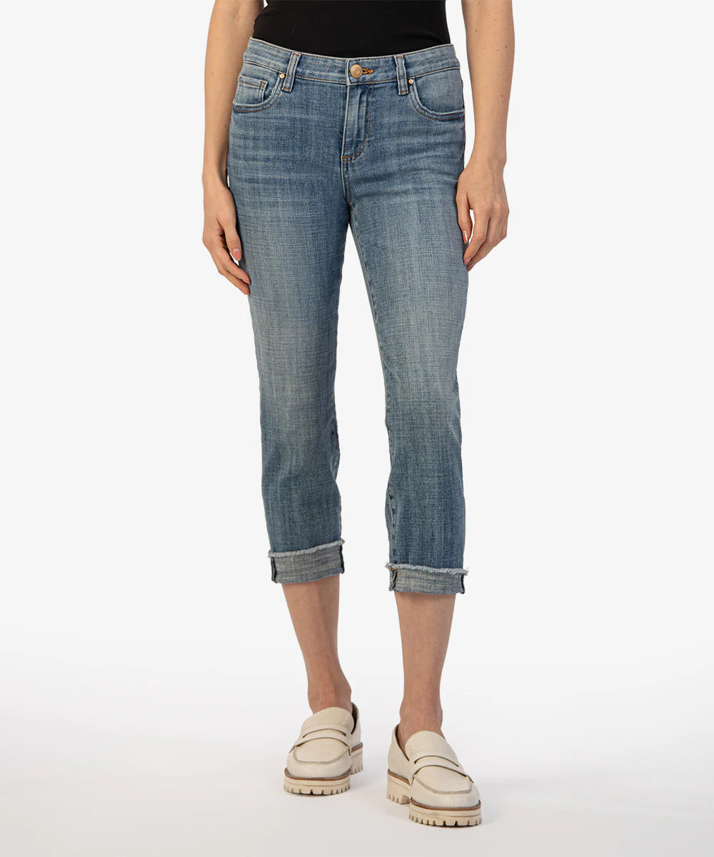 Kut From The Kloth Amy Crop Straight Leg Roll Up Fray Jeans