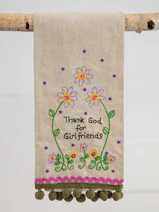 Girlfriends Linen Embroidered Hand Towel