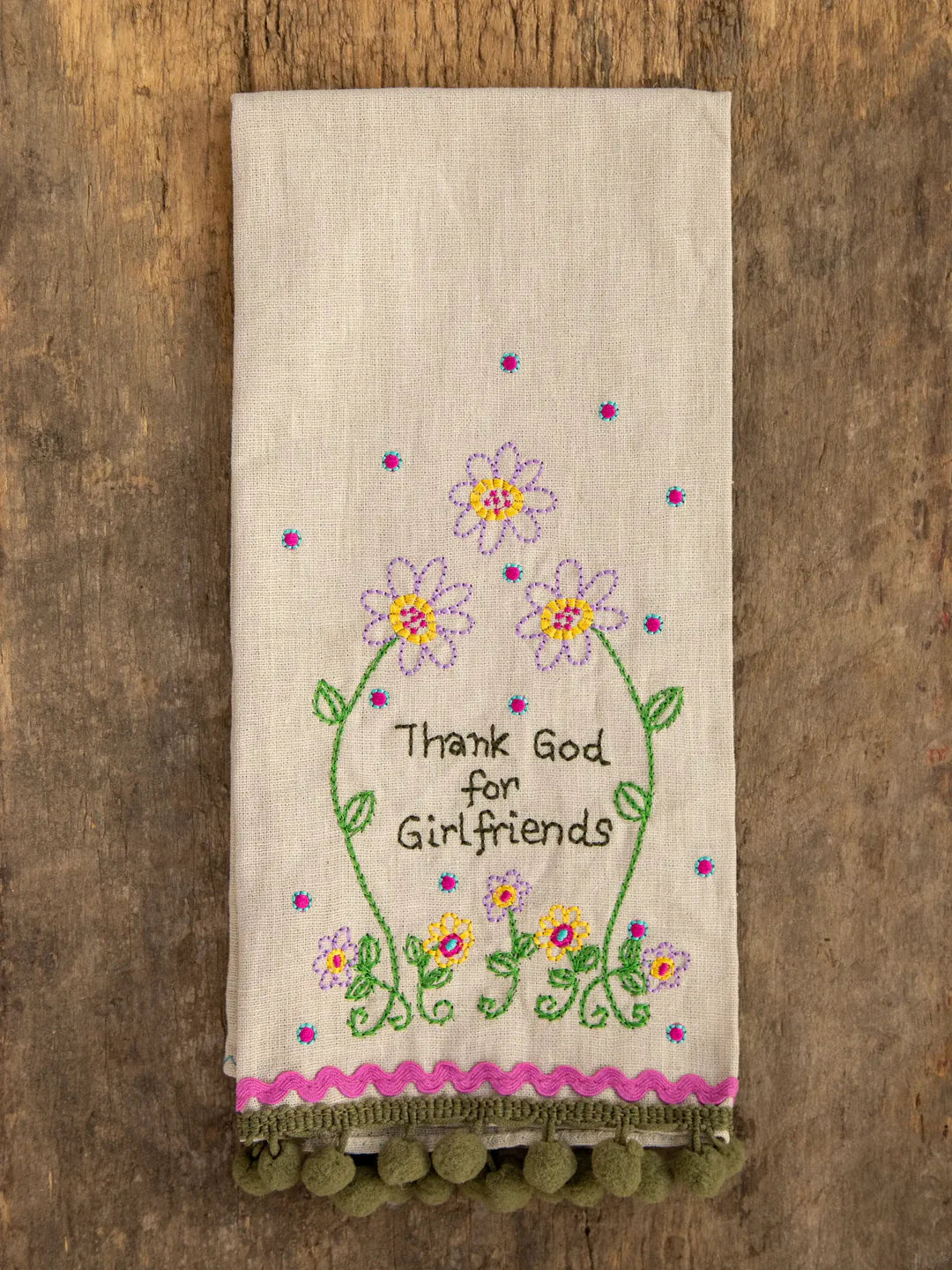 Girlfriends Linen Embroidered Hand Towel