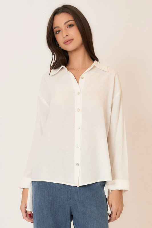 Open Back Detail Dramatic Hi-Lo Hem Button Up Blouse
