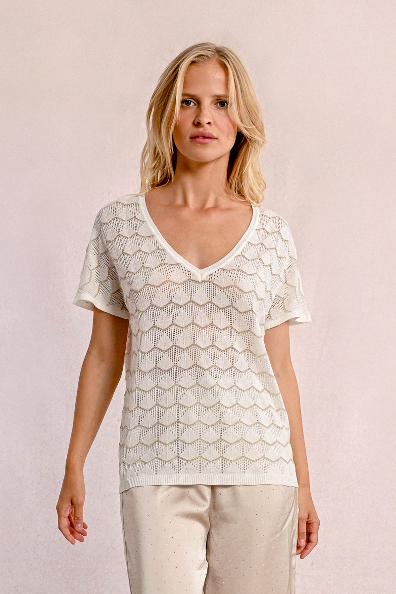 Delicate Pointelle Scalloped Sweater Top