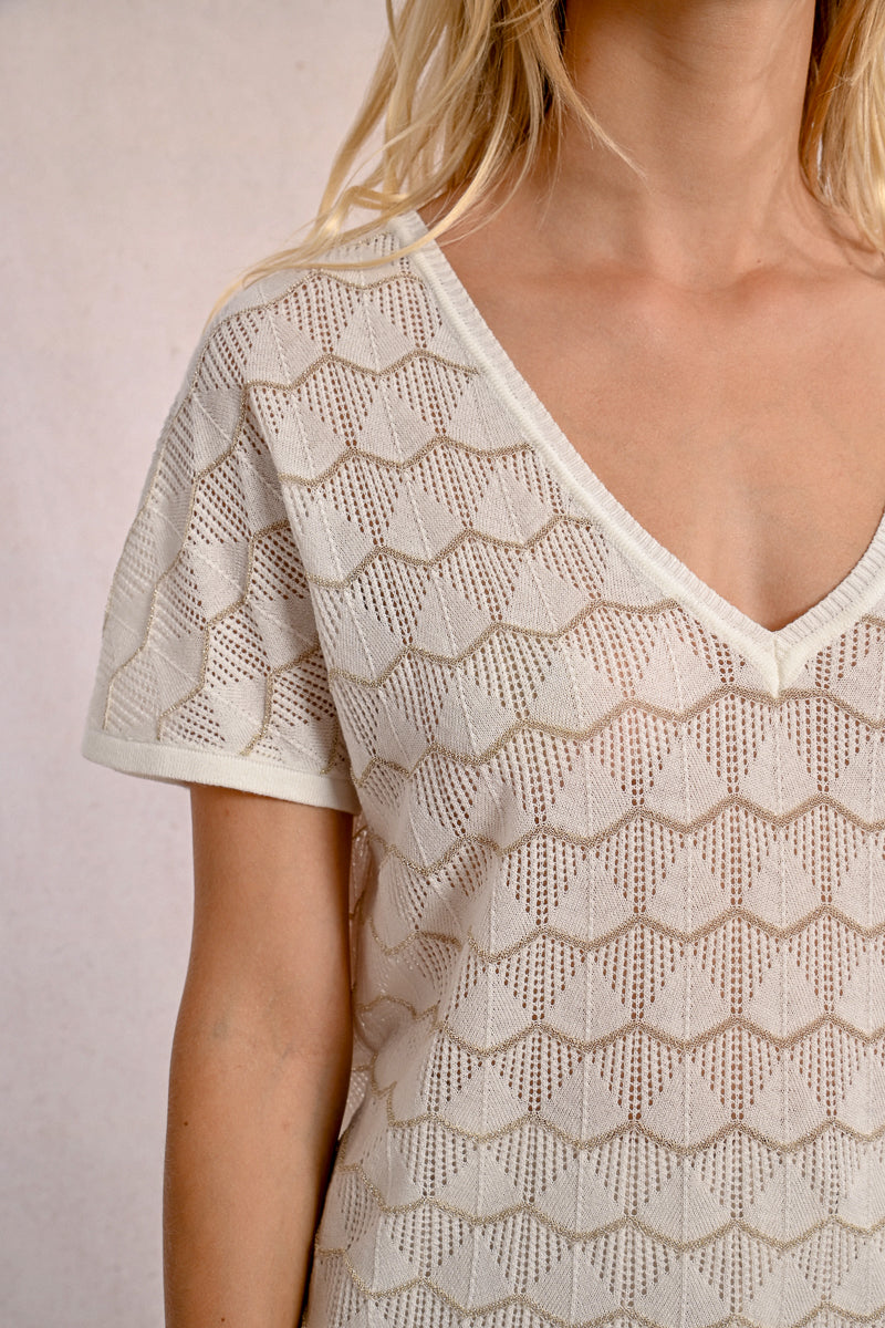 Delicate Pointelle Scalloped Sweater Top