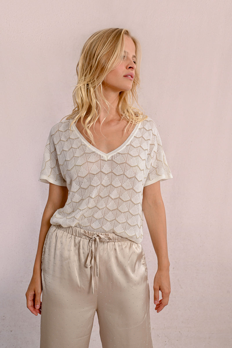 Delicate Pointelle Scalloped Sweater Top