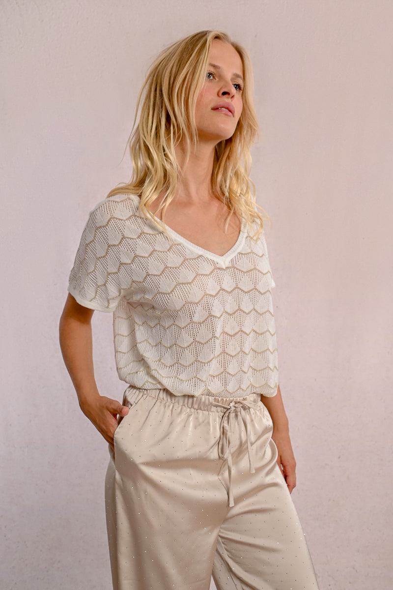 Delicate Pointelle Scalloped Sweater Top