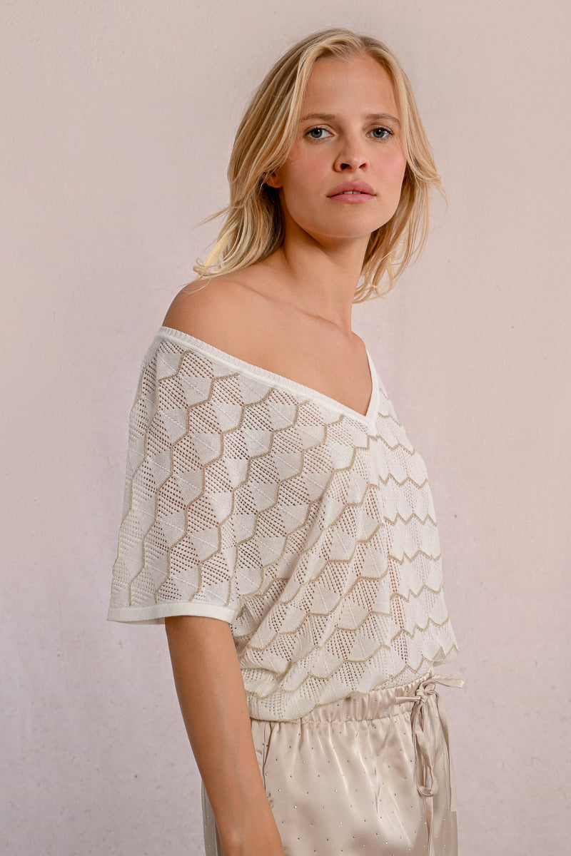 Delicate Pointelle Scalloped Sweater Top