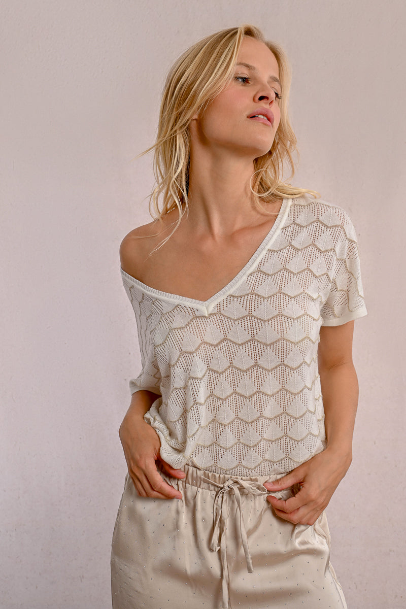 Delicate Pointelle Scalloped Sweater Top