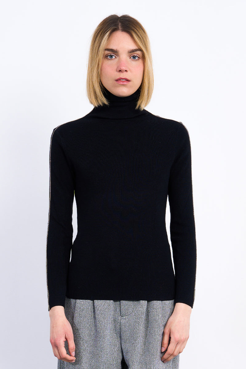 Crystal Charm Ribbed Turtleneck