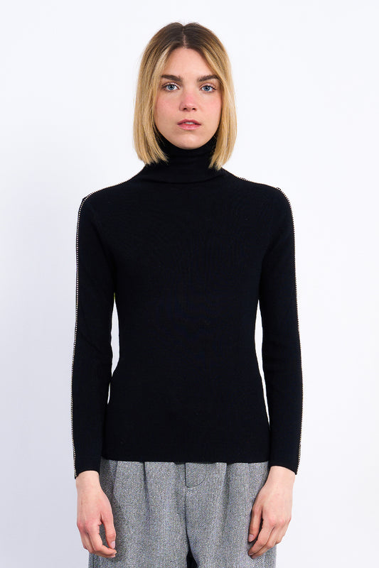 Crystal Charm Ribbed Turtleneck
