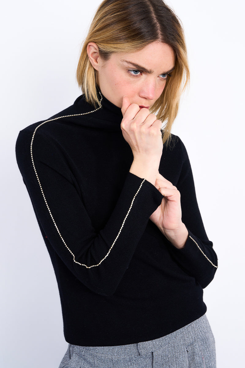 Crystal Charm Ribbed Turtleneck