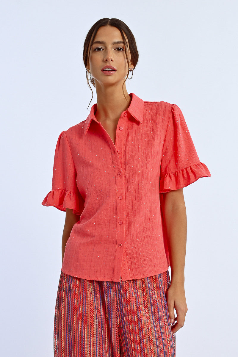 Ruffle Sleeve Button Up Blouse