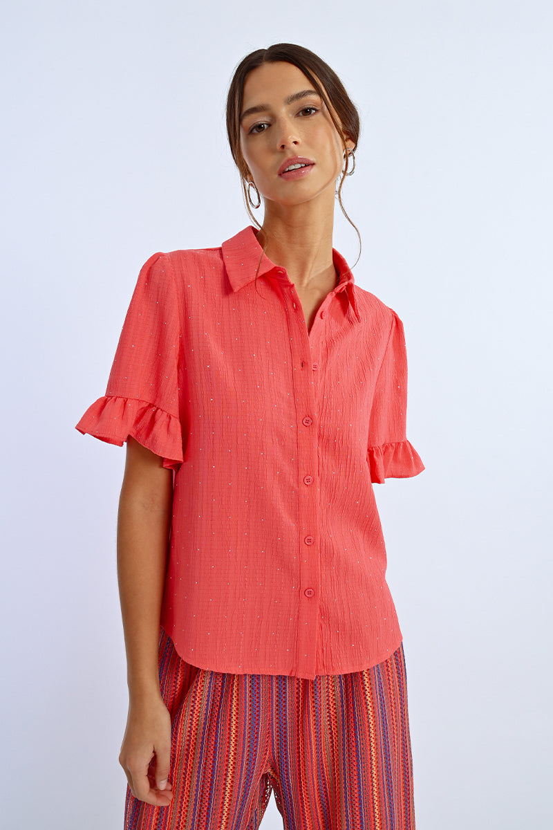 Ruffle Sleeve Button Up Blouse