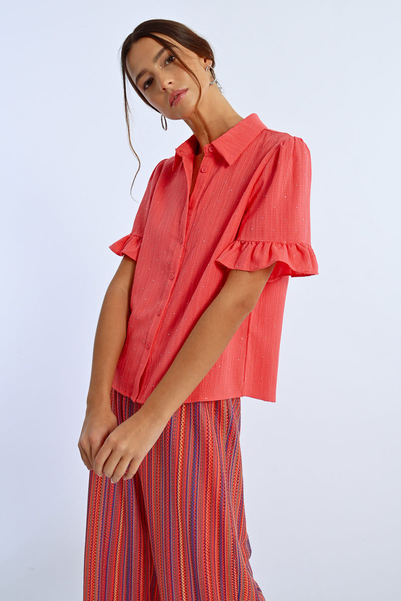 Ruffle Sleeve Button Up Blouse