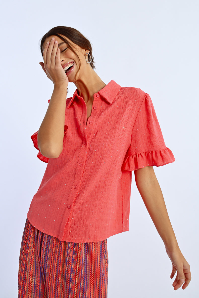 Ruffle Sleeve Button Up Blouse