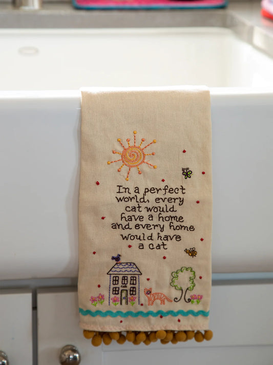 Cat Linen Embroidered Hand Towel
