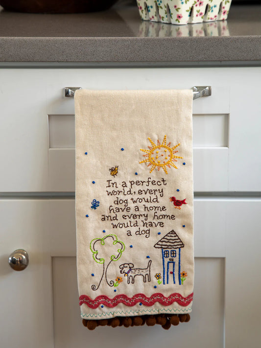 Natural Life Perfect World Dog Linen Embroidered Hand Towel