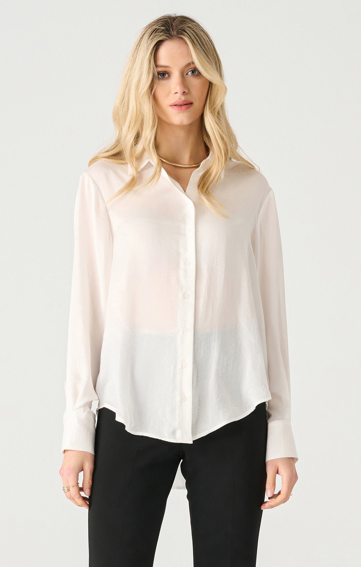 Long Sleeve Flowy Satin Blouse Pizzazz Beloit