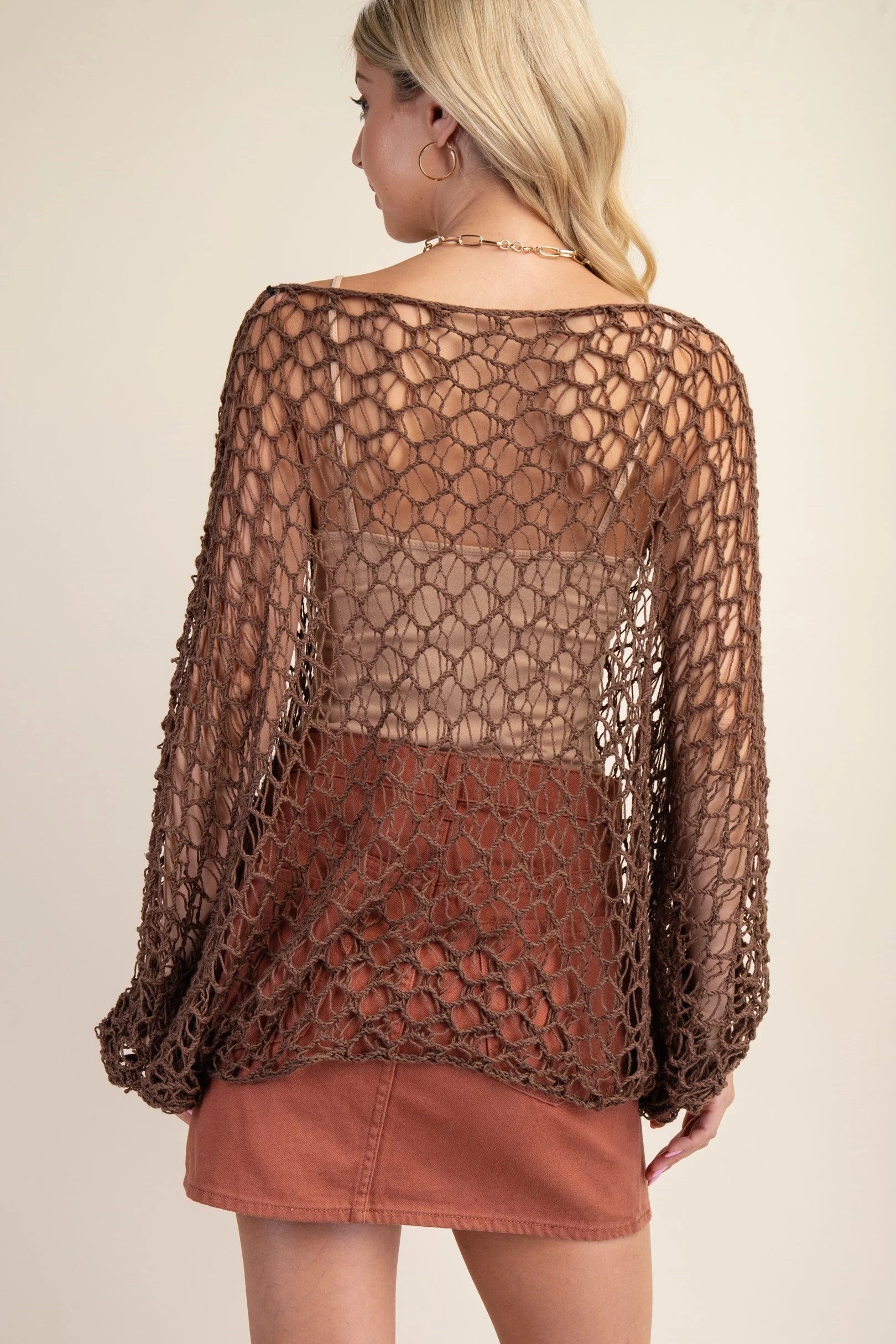 Loose Fit Bat Wing Crochet Sweater Pizzazz Beloit