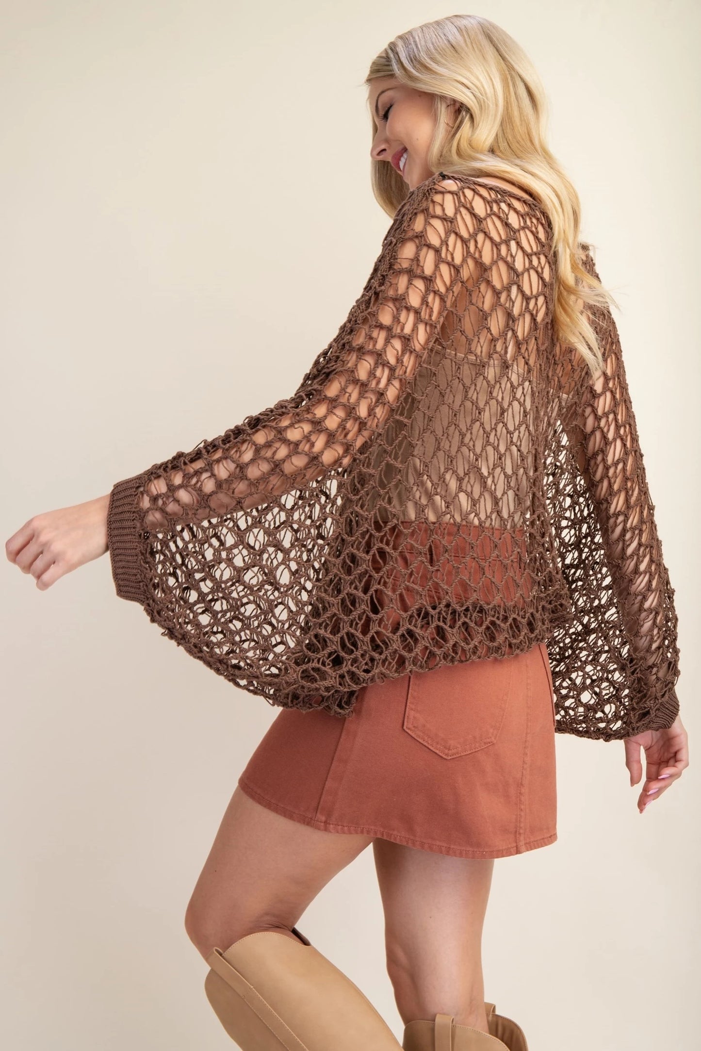 Loose Fit Bat Wing Crochet Sweater Pizzazz Beloit