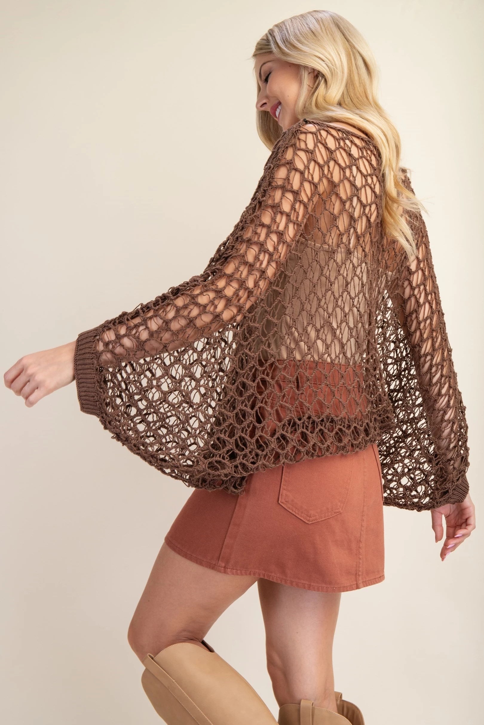 Loose Fit Bat Wing Crochet Sweater Pizzazz Beloit