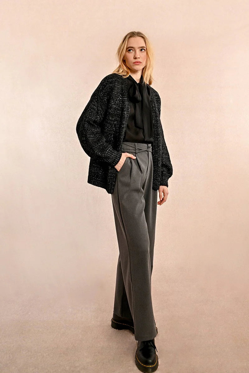 Lurex Cookie Cutter Heart Pointelle Cardigan Sweater Pizzazz Beloit