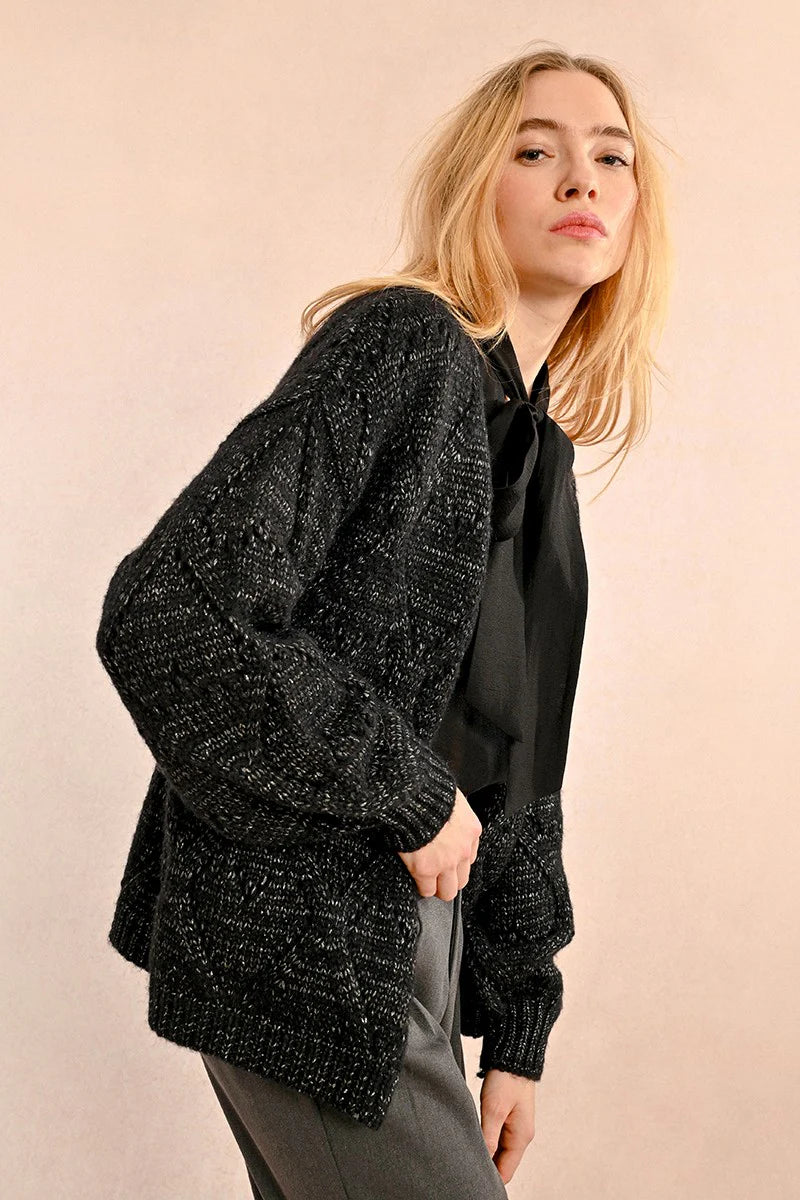 Lurex Cookie Cutter Heart Pointelle Cardigan Sweater Pizzazz Beloit