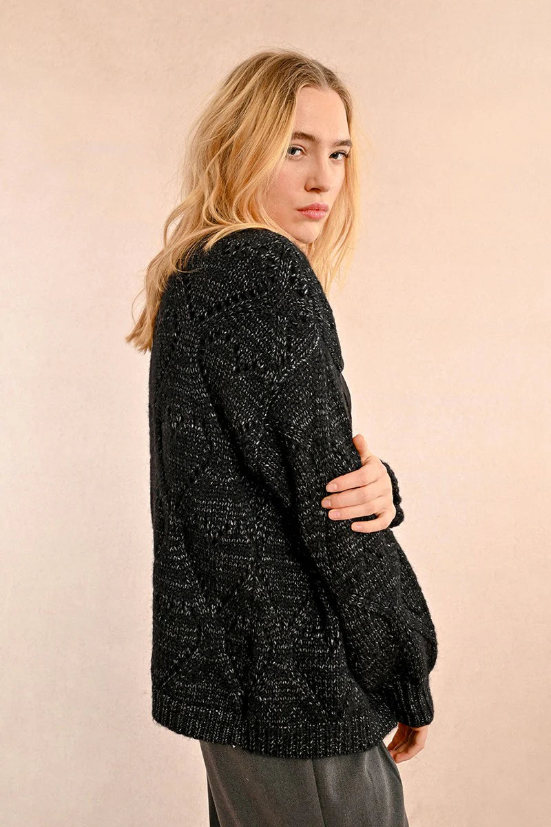 Lurex Cookie Cutter Heart Pointelle Cardigan Sweater Pizzazz Beloit