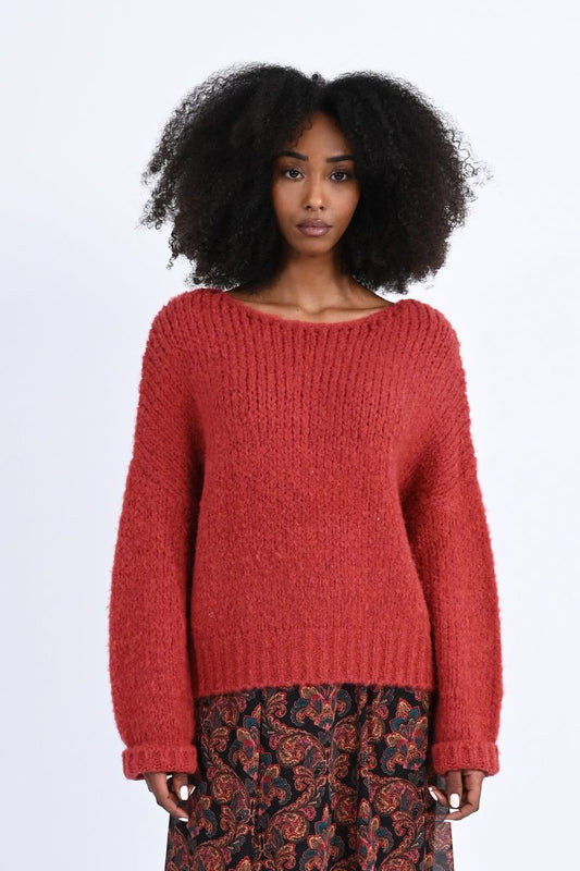 Wide Neck Simple Knit Sweater