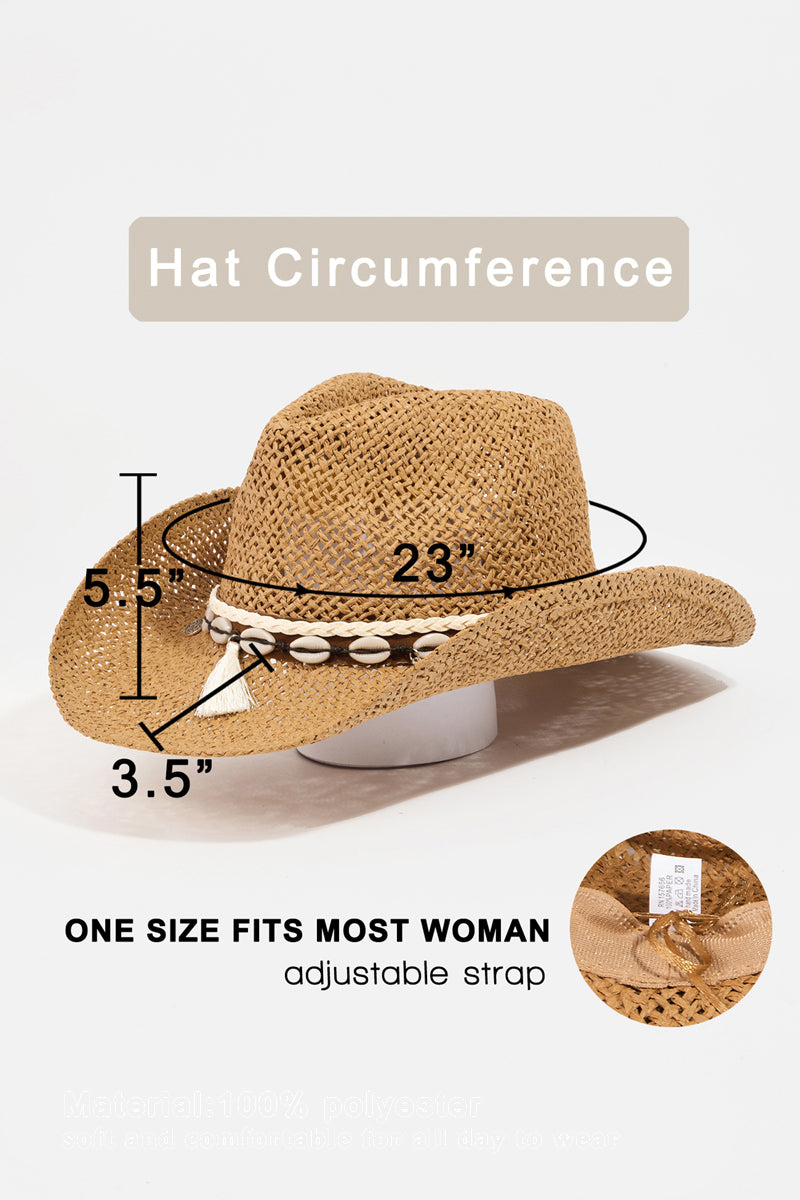 Cowrie Shell Rope Straw Braided Cowboy Hat