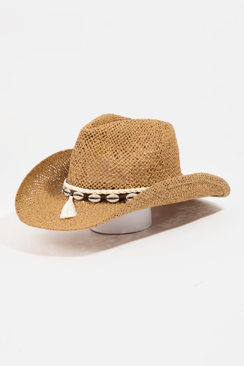 Cowrie Shell Rope Straw Braided Cowboy Hat