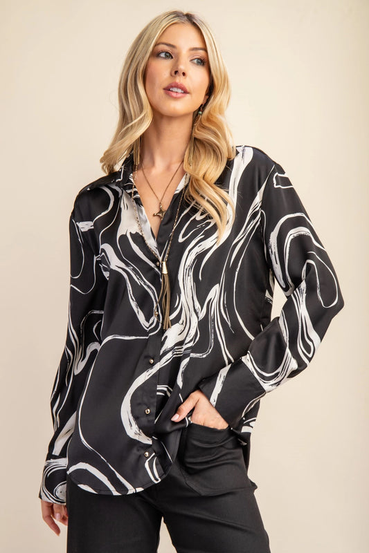 Marble Print Satin Blouse Pizzazz Beloit