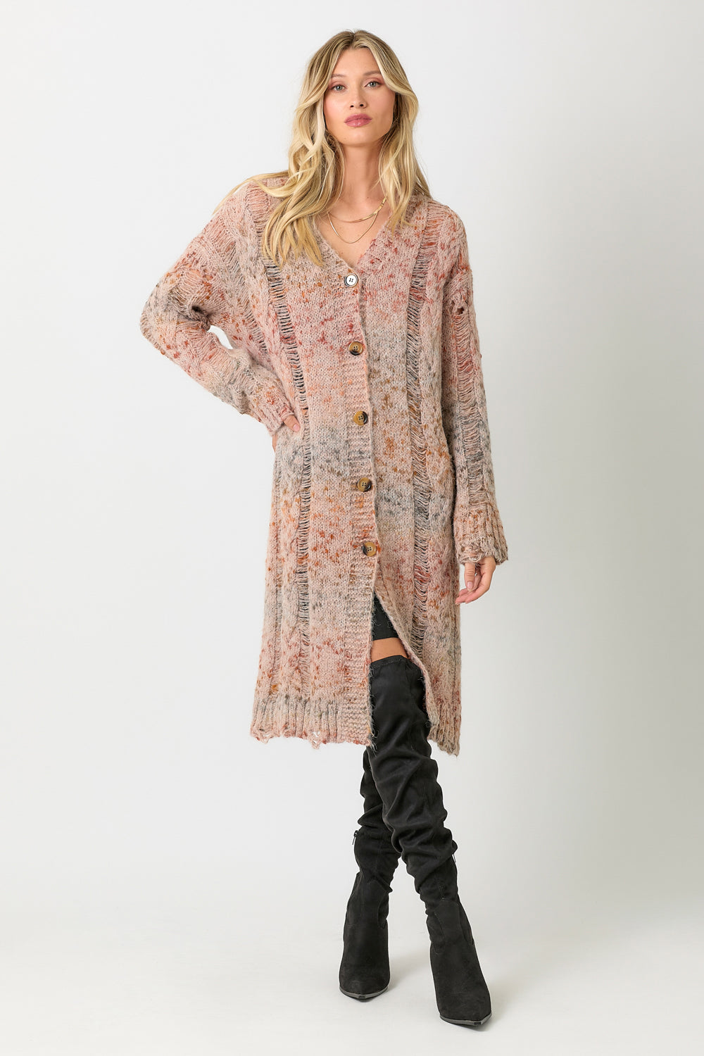 Midi Length Distressed Multicolor Yarn Sweater Pizzazz Beloit