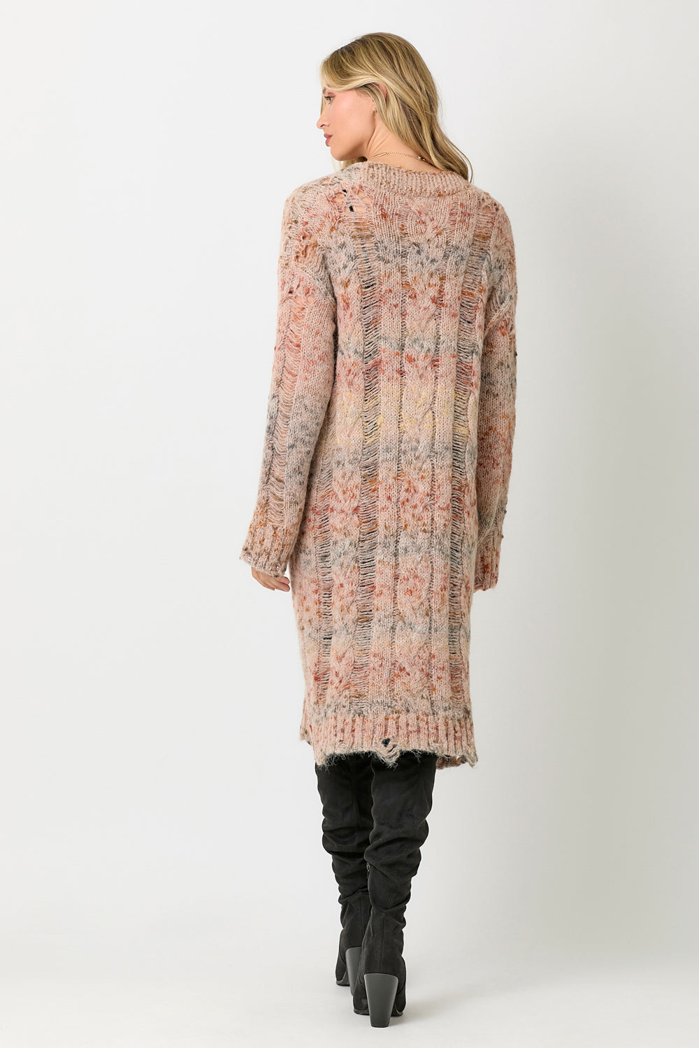 Midi Length Distressed Multicolor Yarn Sweater Pizzazz Beloit