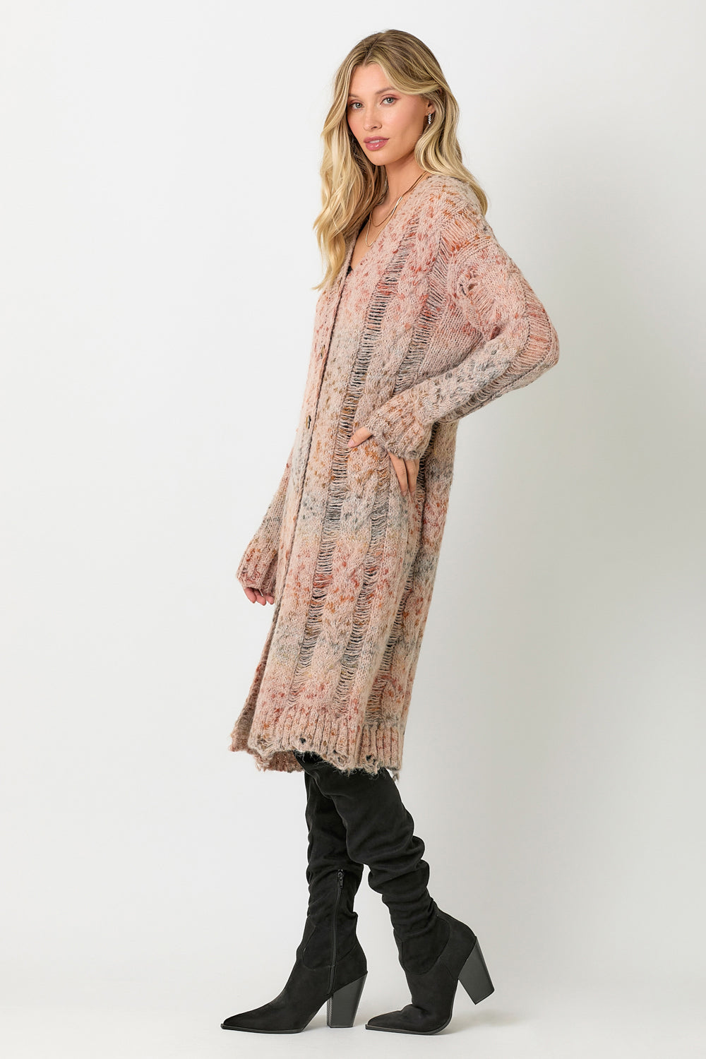 Midi Length Distressed Multicolor Yarn Sweater Pizzazz Beloit