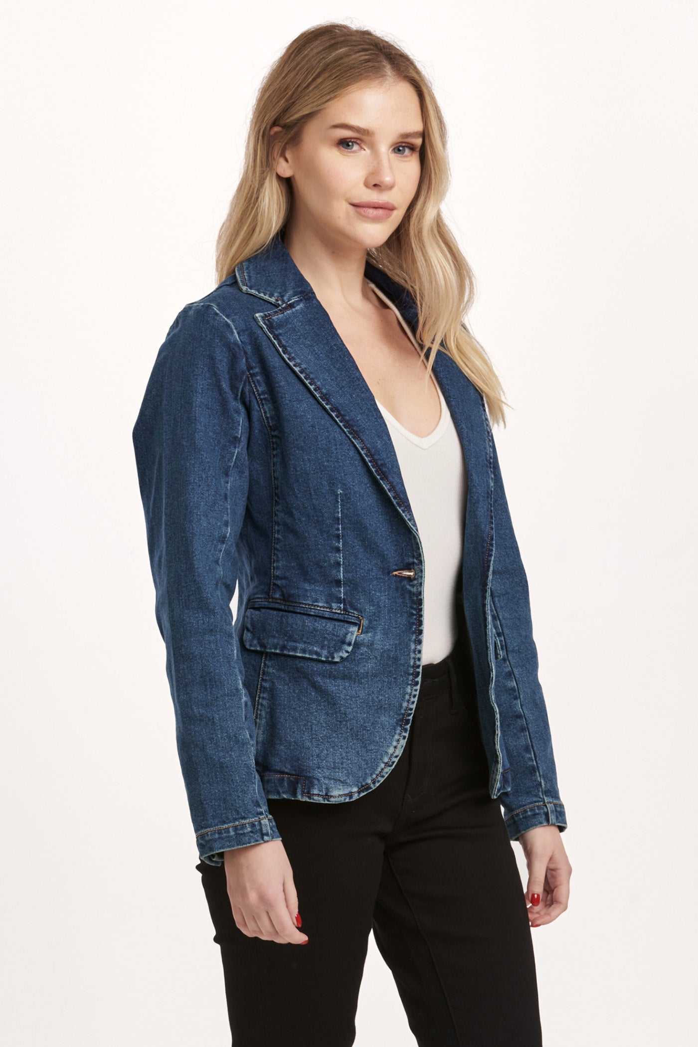 Minah Denim Blazer Side View Pizzazz Beloit