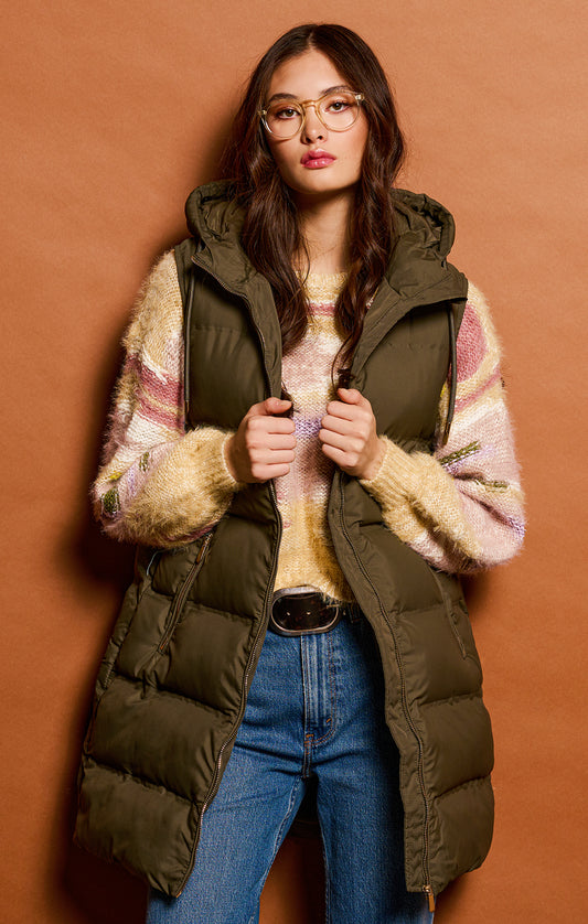 Olive Hooded Puffer Vest Pizzazz Beloit