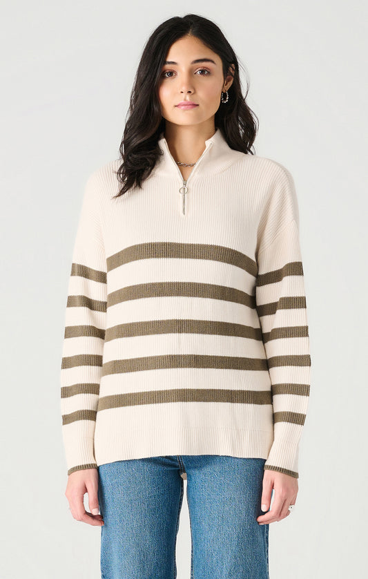 Olive Stripe Half Zip Sweater Pizzazz Beloit